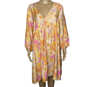 Women's XL H&M Yellow Floral Print Viscose Blend Light Sundress